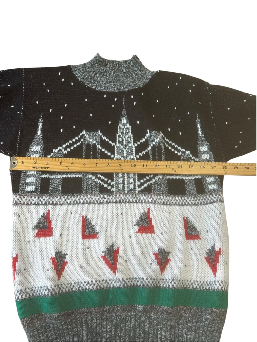 Vintage Justin Allen Womens S NYC Skyline ugly Christmas Sweater Made USA multi - Picture 4 of 9